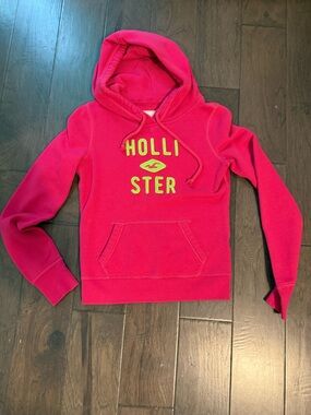 Hollister Bright Pink Hoodie with Lime Green Accent